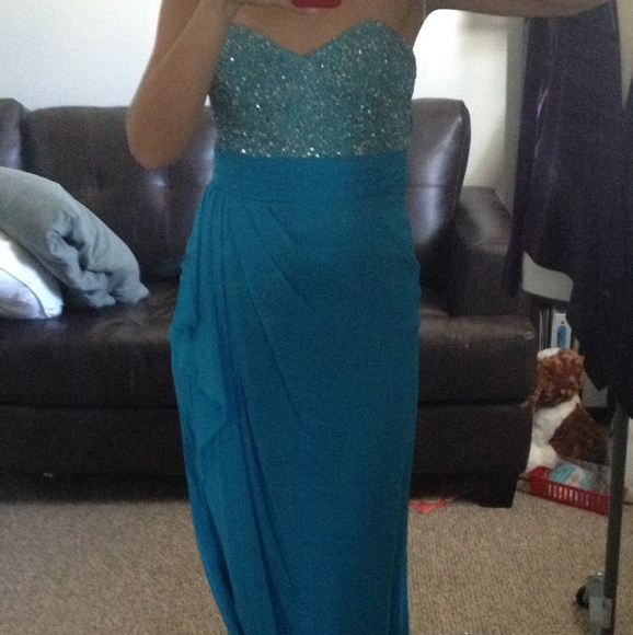 Badgley Mischka blue strappless dress gown - Picture 5 of 6